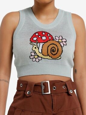 Hot Topic Sweet Society Mushroom & Snail Crop Girls Tank Top small